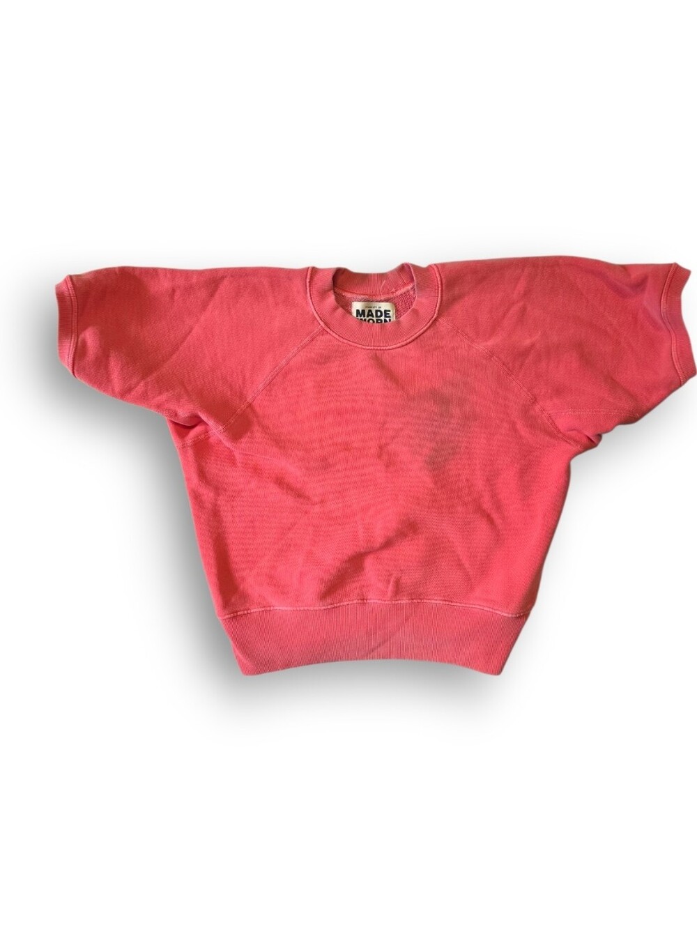 MadeWorn Luxury Vintage Short Sleeve Sweatshirt Washed Coral Red XS Distressed